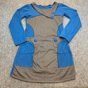 MIX Mixed Media Blue Gray Mixed Media Tunic All Cotton Dress Stretch Knit large